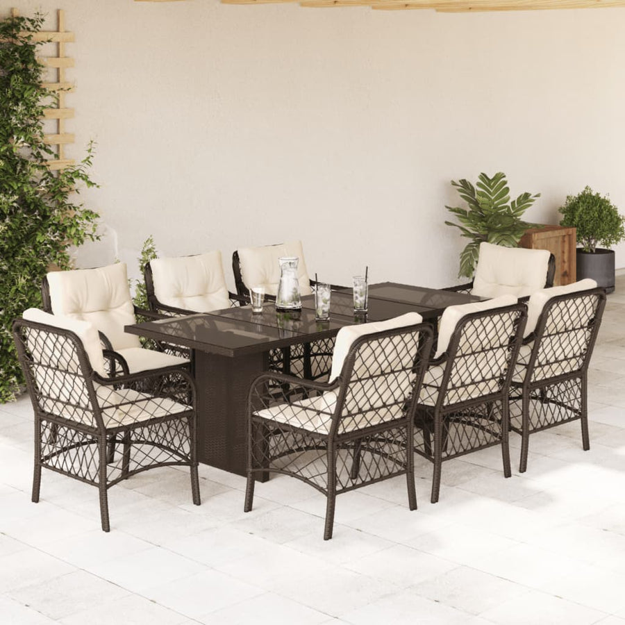 -Delige Tuinset Met Kussens Poly Rattan Bruin en crème Glas 9