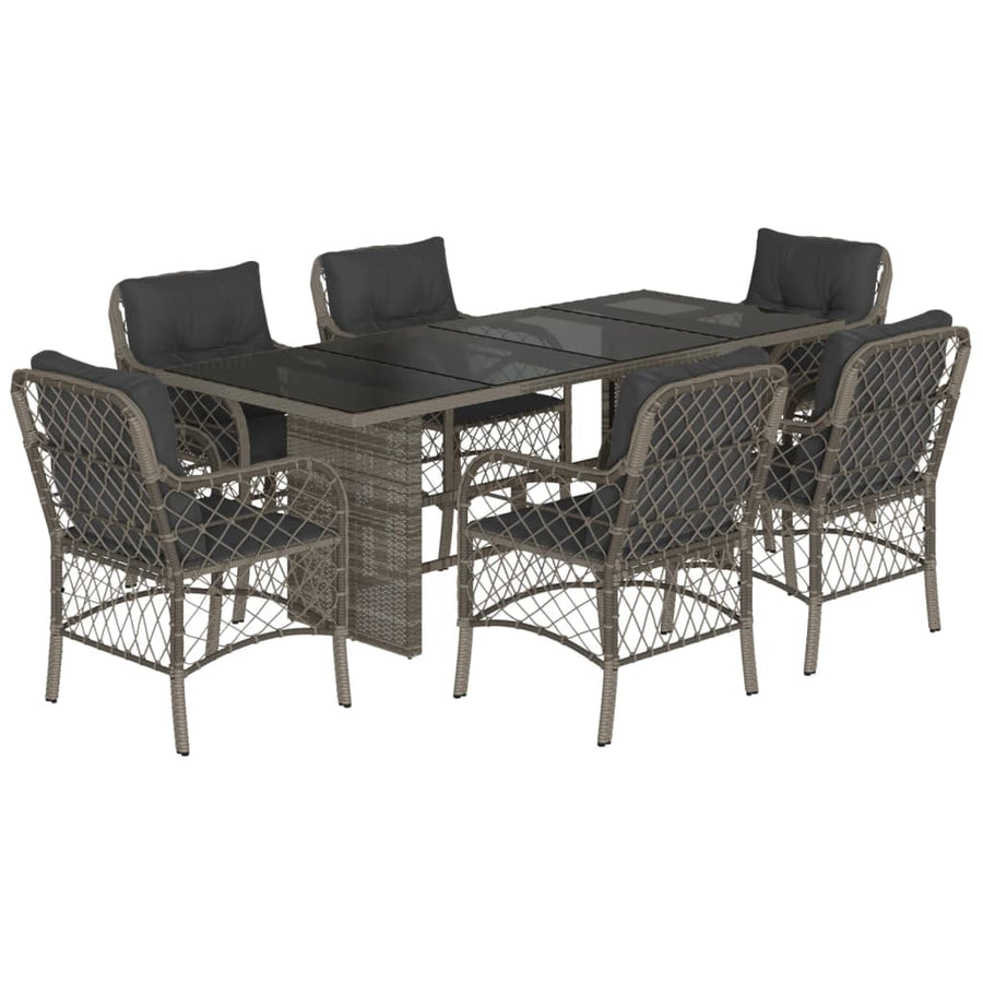 Tuinset met kussens poly rattan 7 Grijs Glas