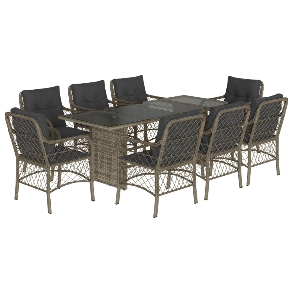 Tuinset met kussens poly rattan 9 Grijs Glas