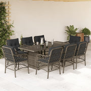 Tuinset 9-delig poly rattan grijs met kussens