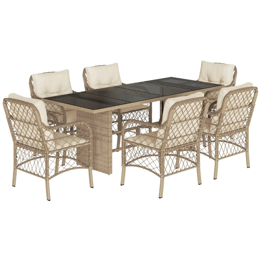 Tuinset met kussens poly rattan beige 7 beige and cream Glas
