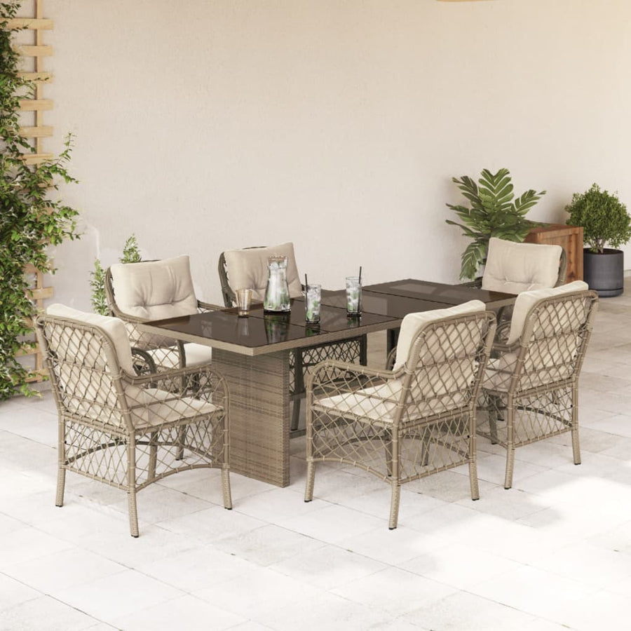 Tuinset met kussens poly rattan beige 7 beige and cream Glas
