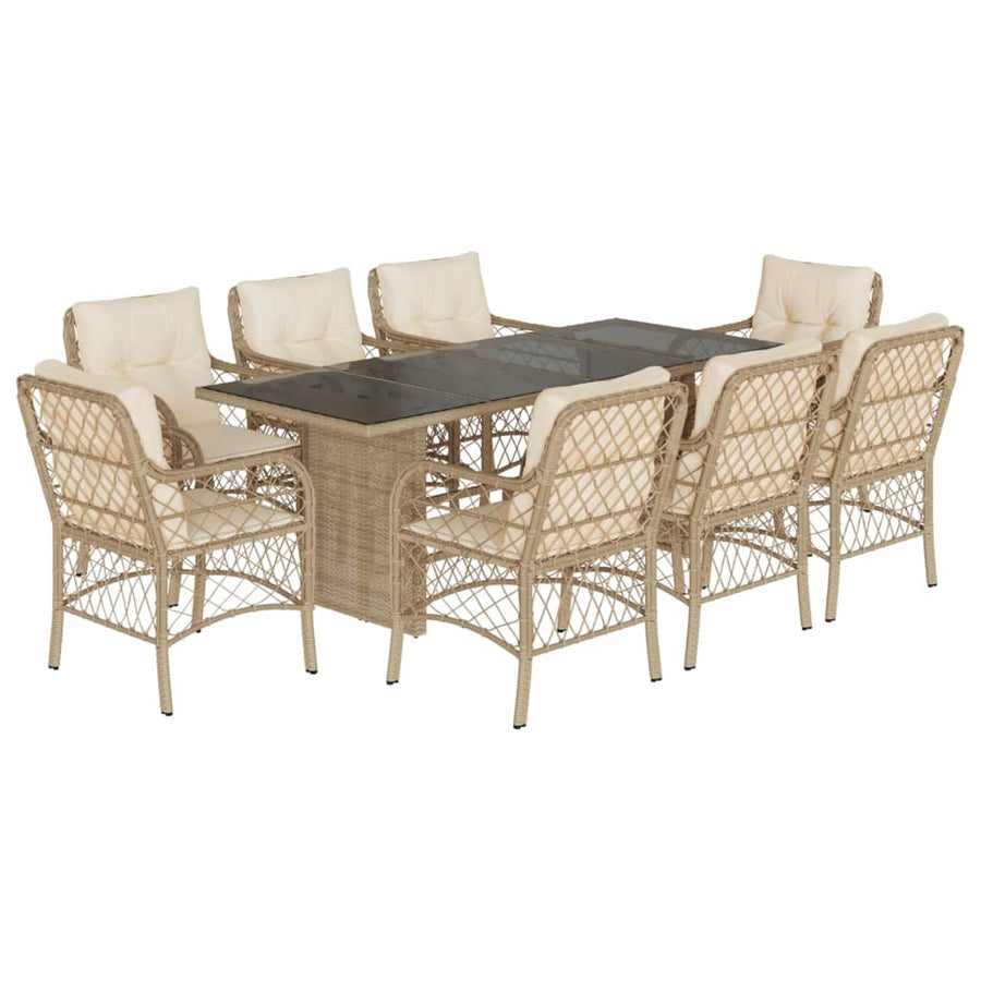 Tuinset met kussens poly rattan beige 9 beige and cream Glas