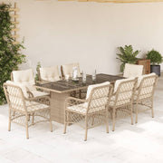 Tuinset poly rattan 9-delig beige met kussens
