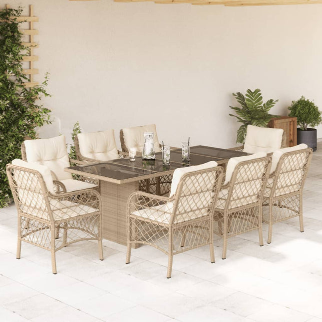 Tuinset met kussens poly rattan beige 9 beige and cream Glas