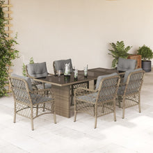 Tuinset met kussens poly rattan 7 Gemengd beige Glas