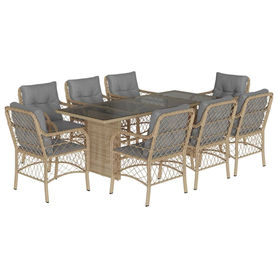 -Delige Tuinset Met Kussens Poly Rattan 9 Gemengd beige Glas