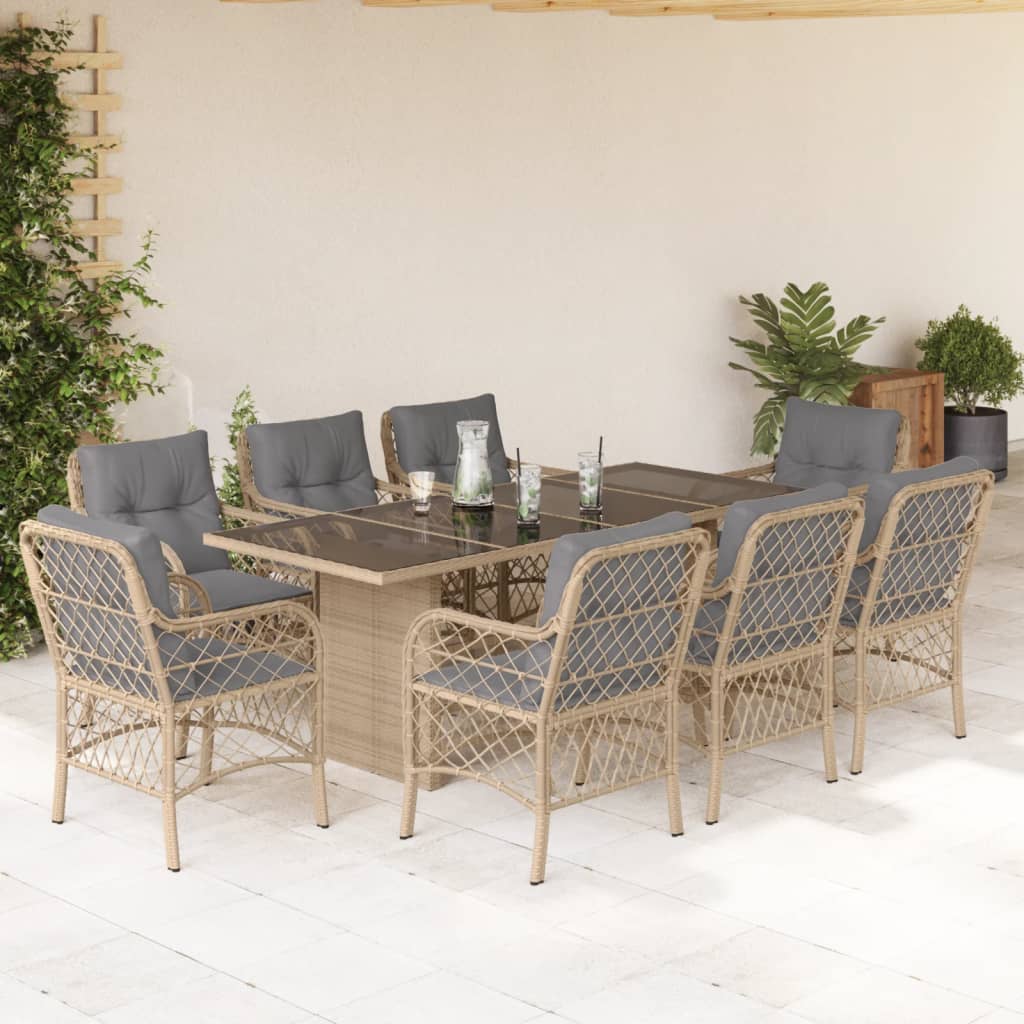 -Delige Tuinset Met Kussens Poly Rattan 9 Gemengd beige Glas