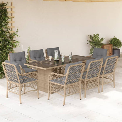 -Delige Tuinset Met Kussens Poly Rattan 9 Gemengd beige Glas
