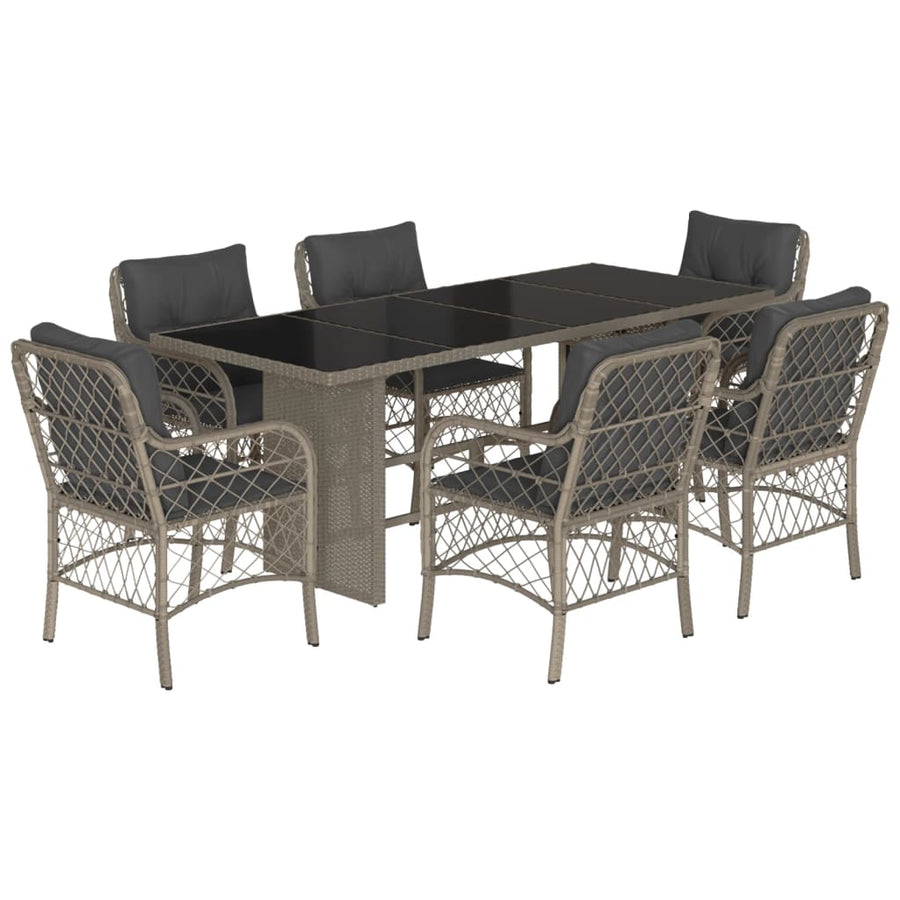 Tuinset met kussens poly rattan grijs 7 Lichtgrijs Glas