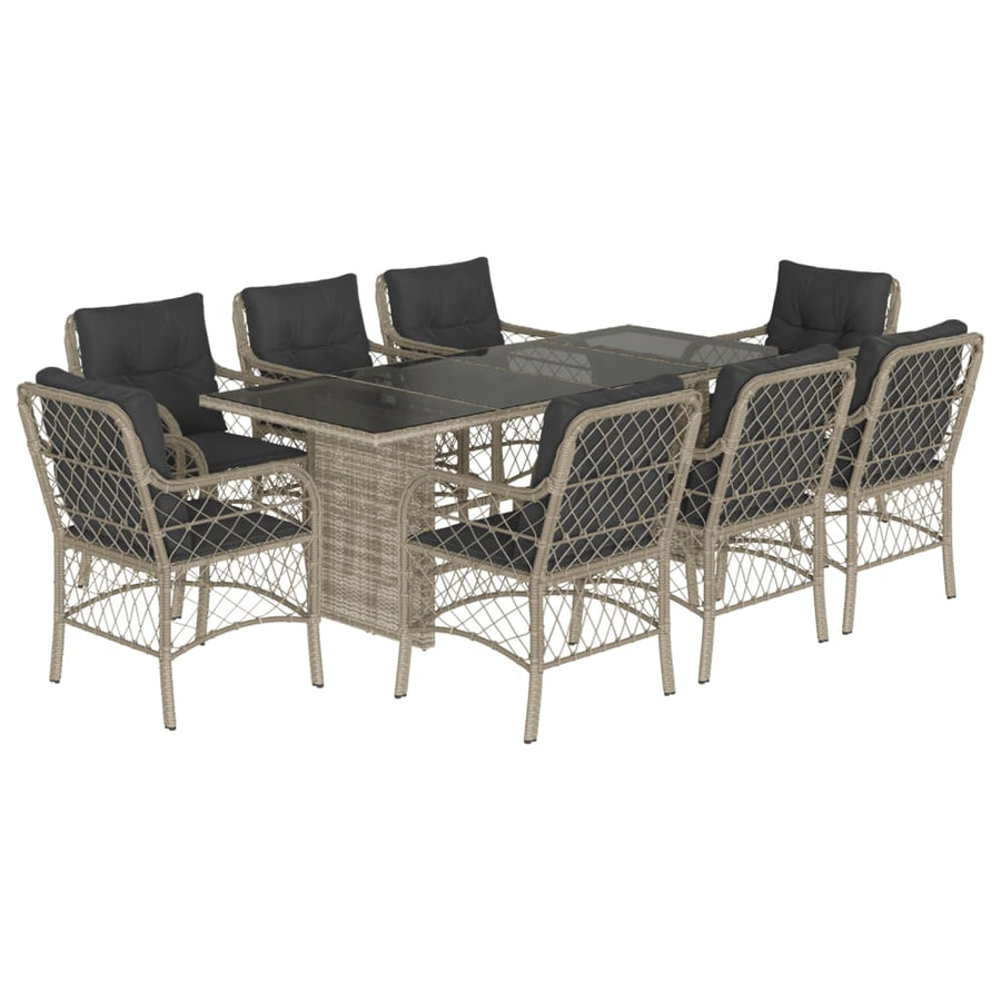 -Delige Tuinset Met Kussens Poly Rattan Lichtgrijs Glas 9