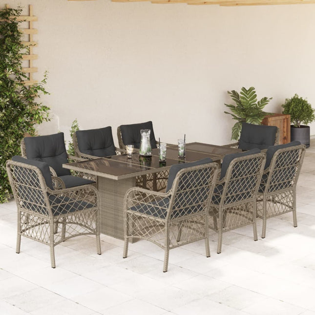 -Delige Tuinset Met Kussens Poly Rattan Lichtgrijs Glas 9