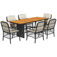 Tuinset met kussens poly rattan 7 Zwart en crème Hout