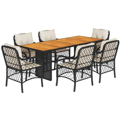 Tuinset met kussens poly rattan 7 Zwart en crème Hout