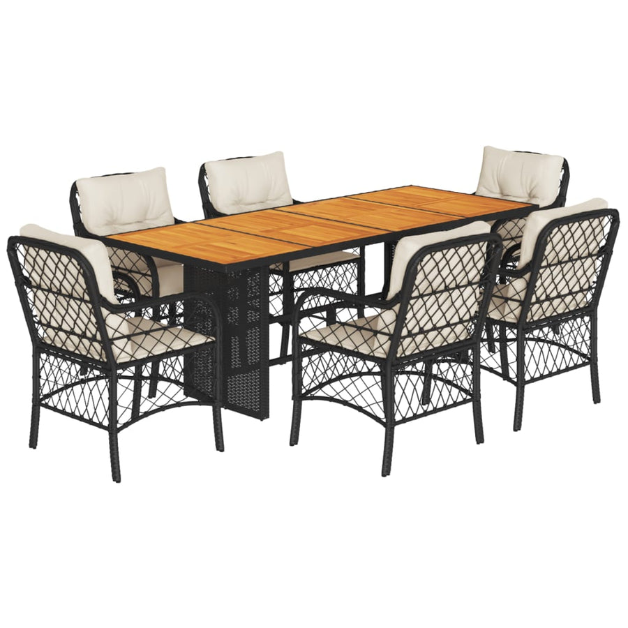 Tuinset met kussens poly rattan 7 Zwart en crème Hout