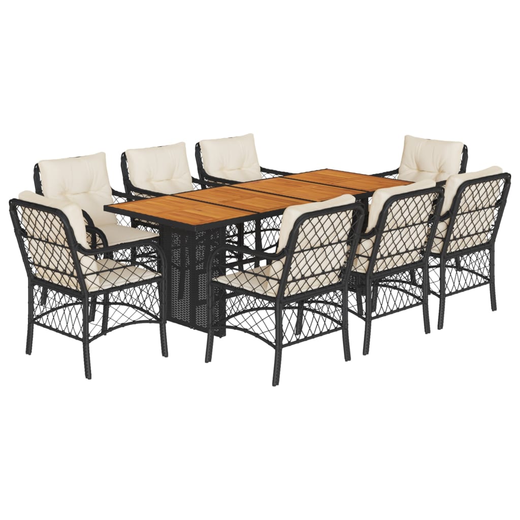 -Delige Tuinset Poly Rattan Zwart en crème Hout 9