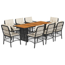 -Delige Tuinset Poly Rattan Zwart en crème Hout 9