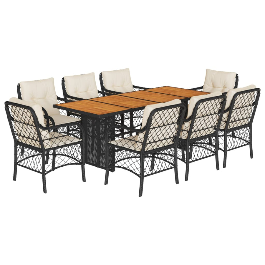 -Delige Tuinset Poly Rattan Zwart en crème Hout 9