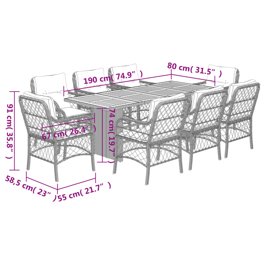 -Delige Tuinset Poly Rattan Zwart en crème Hout 9