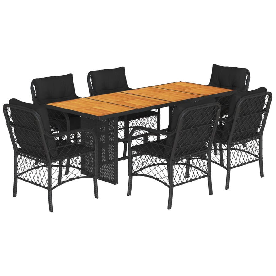 Tuinset met kussens poly rattan 7 Zwart Hout