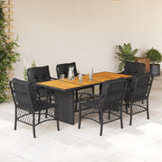 Tuinset 7-delig poly rattan zwart met kussens acacia blad