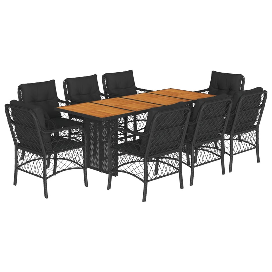 -Delige Tuinset Poly Rattan Zwart Hout 9