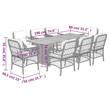 -Delige Tuinset Poly Rattan Zwart Hout 9