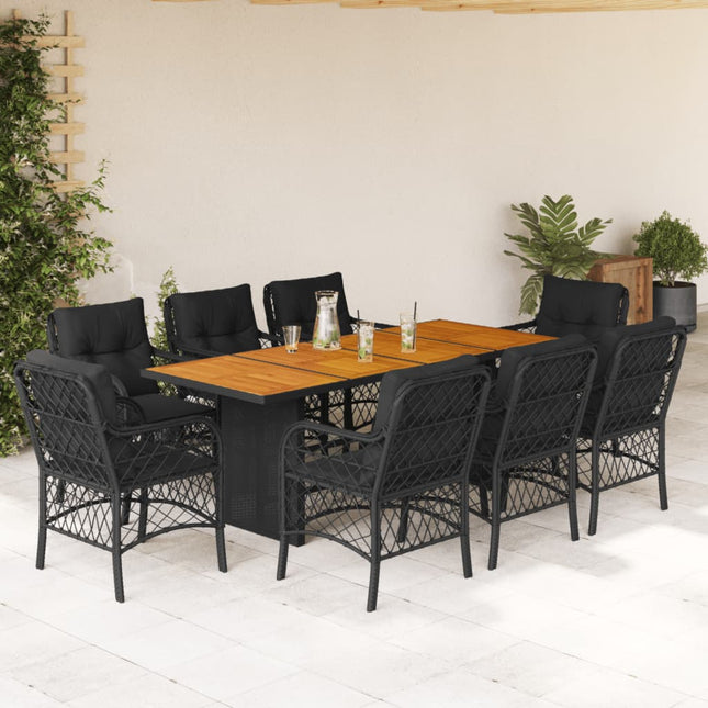 -Delige Tuinset Poly Rattan Zwart Hout 9