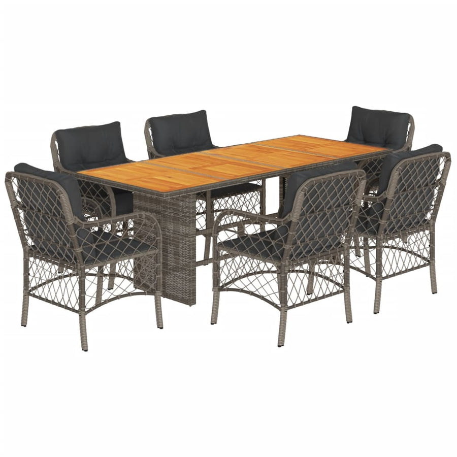 Tuinset met kussens poly rattan 7 Grijs Hout