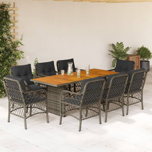 Tuinset met kussens poly rattan 9 Grijs Hout