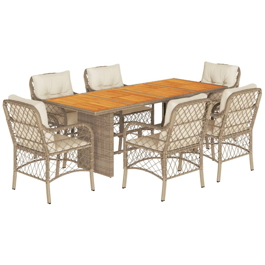 7-Delige Tuinset Met Kussens Poly Rattan 6 beige en crèmekleurig Hout