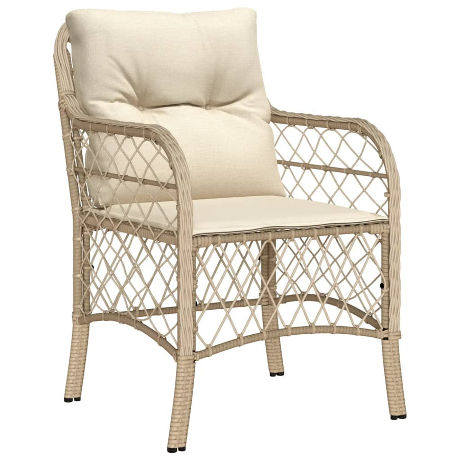 7-Delige Tuinset Met Kussens Poly Rattan 6 beige en crèmekleurig Hout