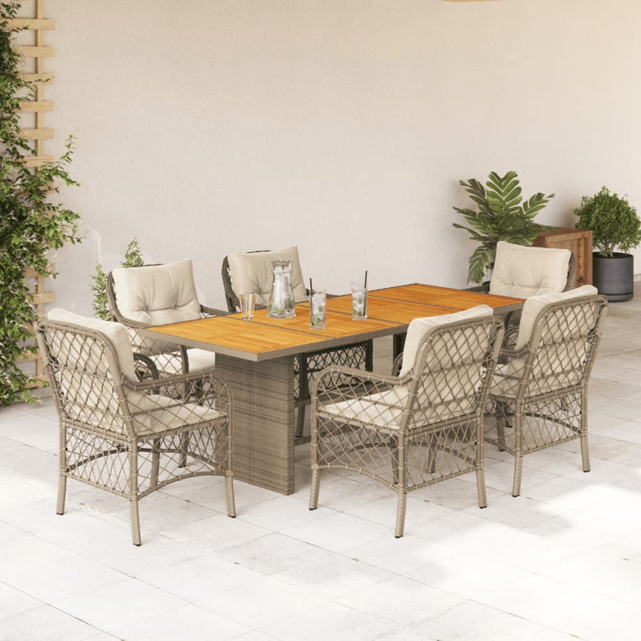7-Delige Tuinset Met Kussens Poly Rattan 6 beige en crèmekleurig Hout