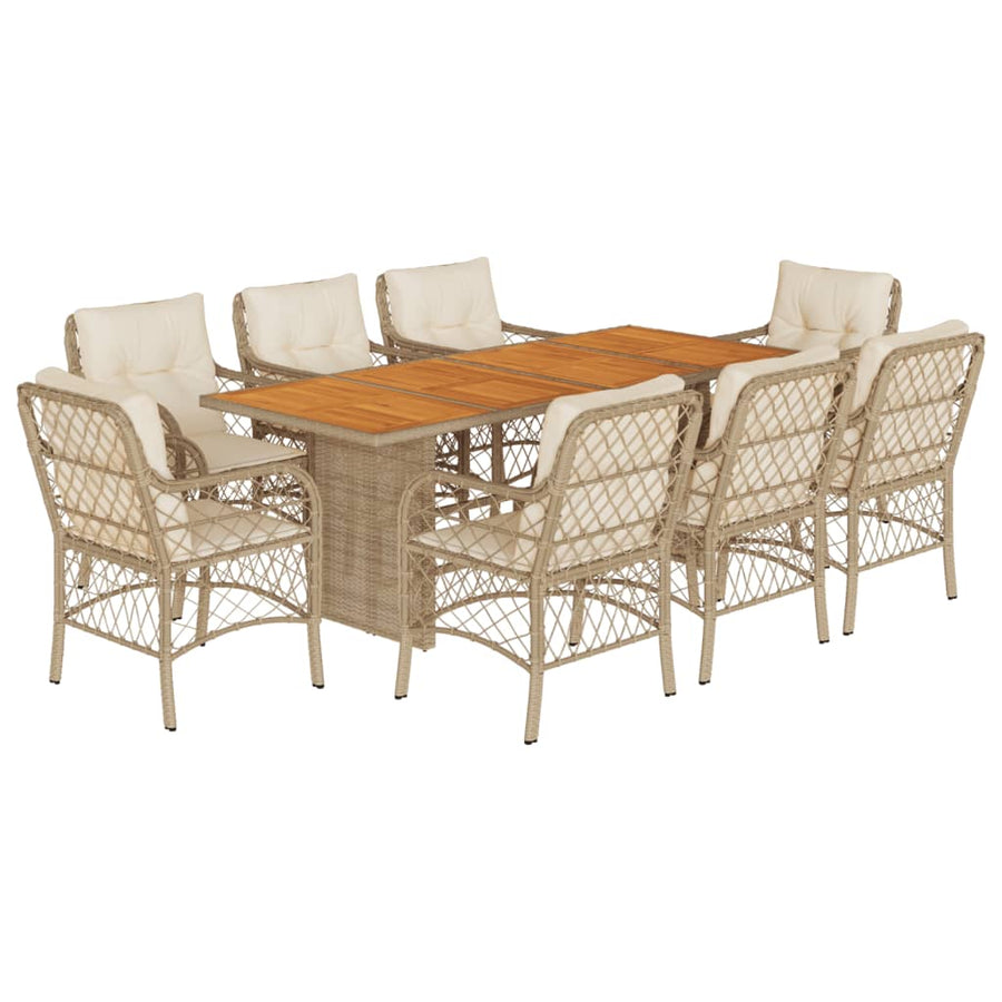 9-Delige Tuinset Met Kussens Poly Rattan 8 beige en crèmekleurig Hout