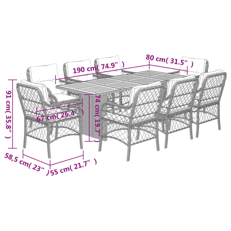 9-Delige Tuinset Met Kussens Poly Rattan 8 beige en crèmekleurig Hout