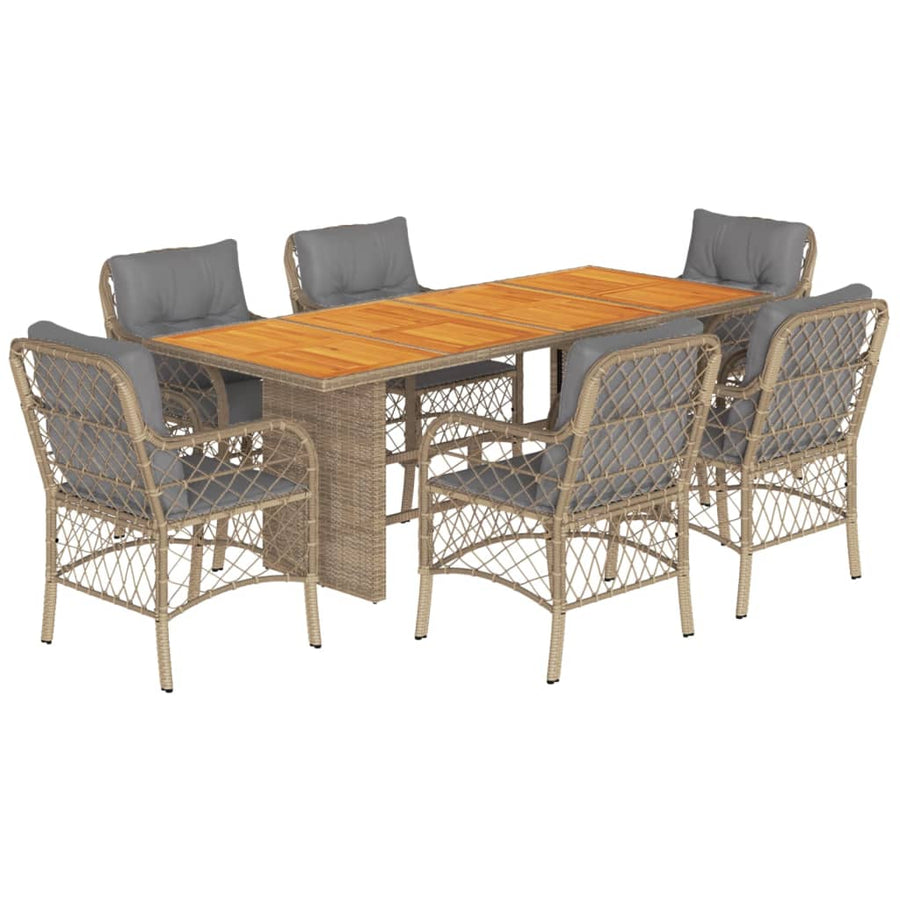 7-Delige Tuinset Met Kussens Poly Rattan 6 Gemengd beige Hout