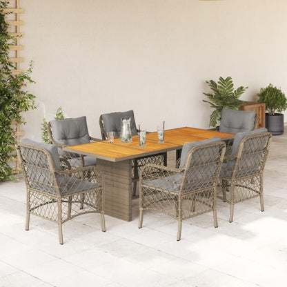 7-Delige Tuinset Met Kussens Poly Rattan 6 Gemengd beige Hout