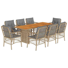 9-Delige Tuinset Met Kussens Poly Rattan 8 Gemengd beige Hout