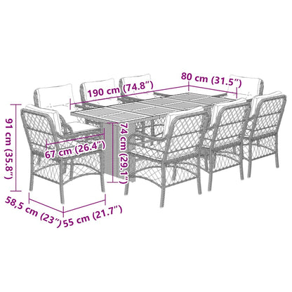 9-Delige Tuinset Met Kussens Poly Rattan 8 Gemengd beige Hout