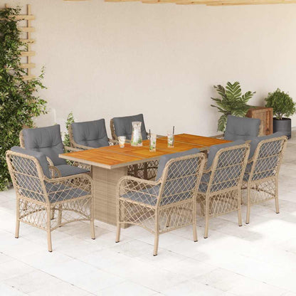 9-Delige Tuinset Met Kussens Poly Rattan 8 Gemengd beige Hout