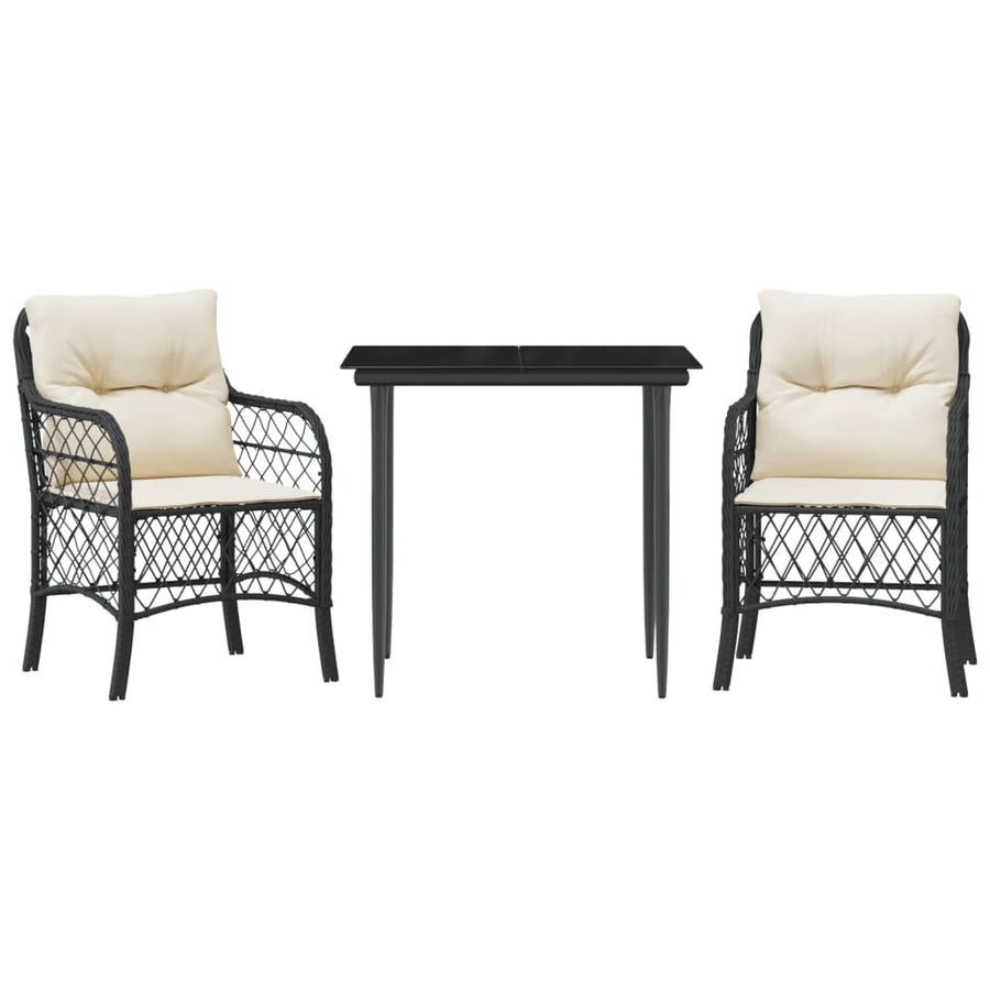 3-Delige Bistroset Met Kussens Poly Rattan Zwart