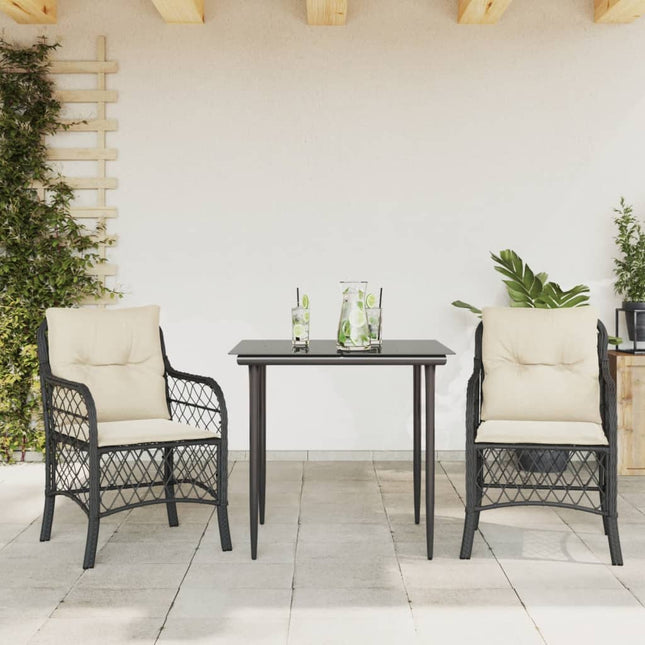 3-Delige Bistroset Met Kussens Poly Rattan Zwart