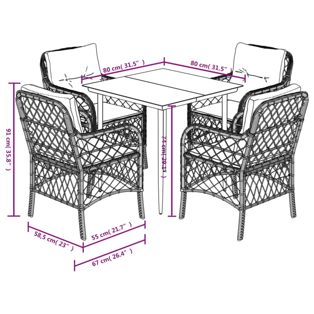 5-Delige Tuinset Met Kussens Poly Rattan Zwart