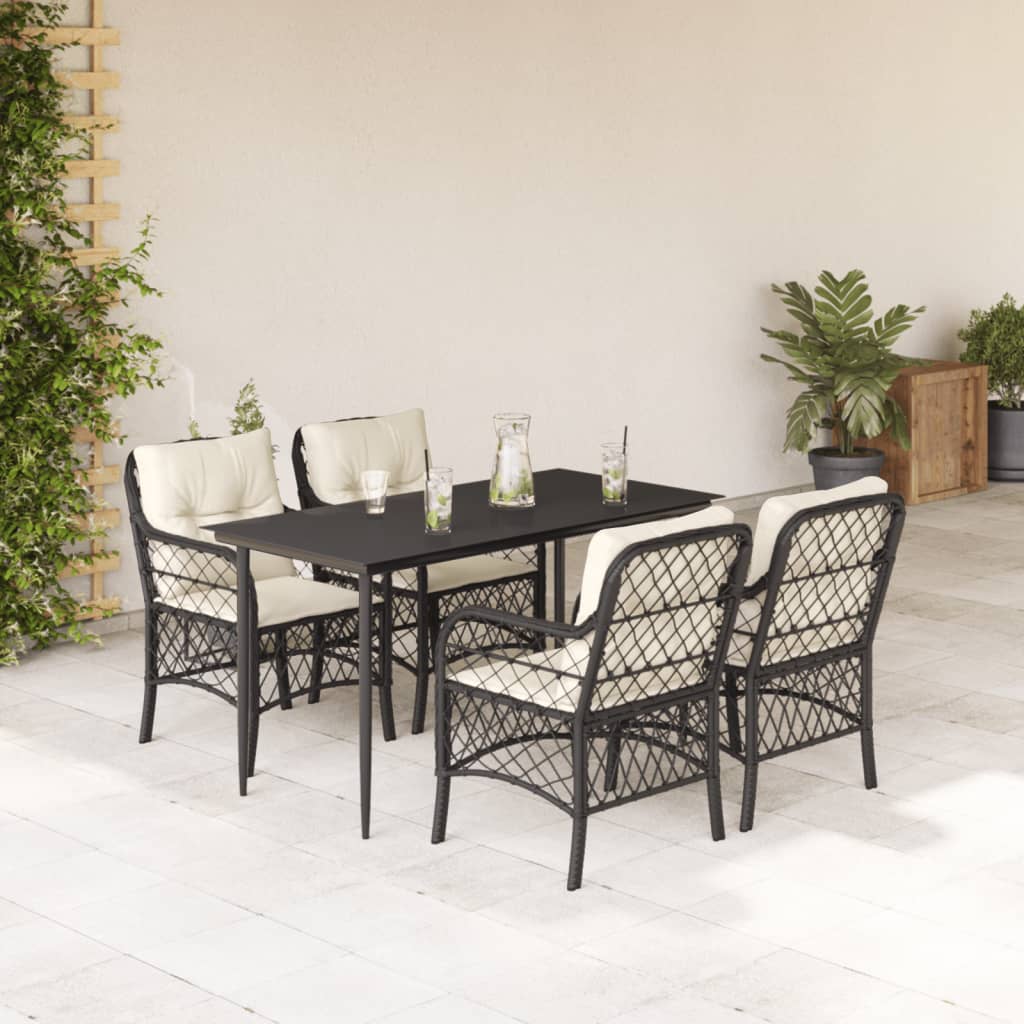 5-Delige Tuinset Met Kussens Poly Rattan Zwart