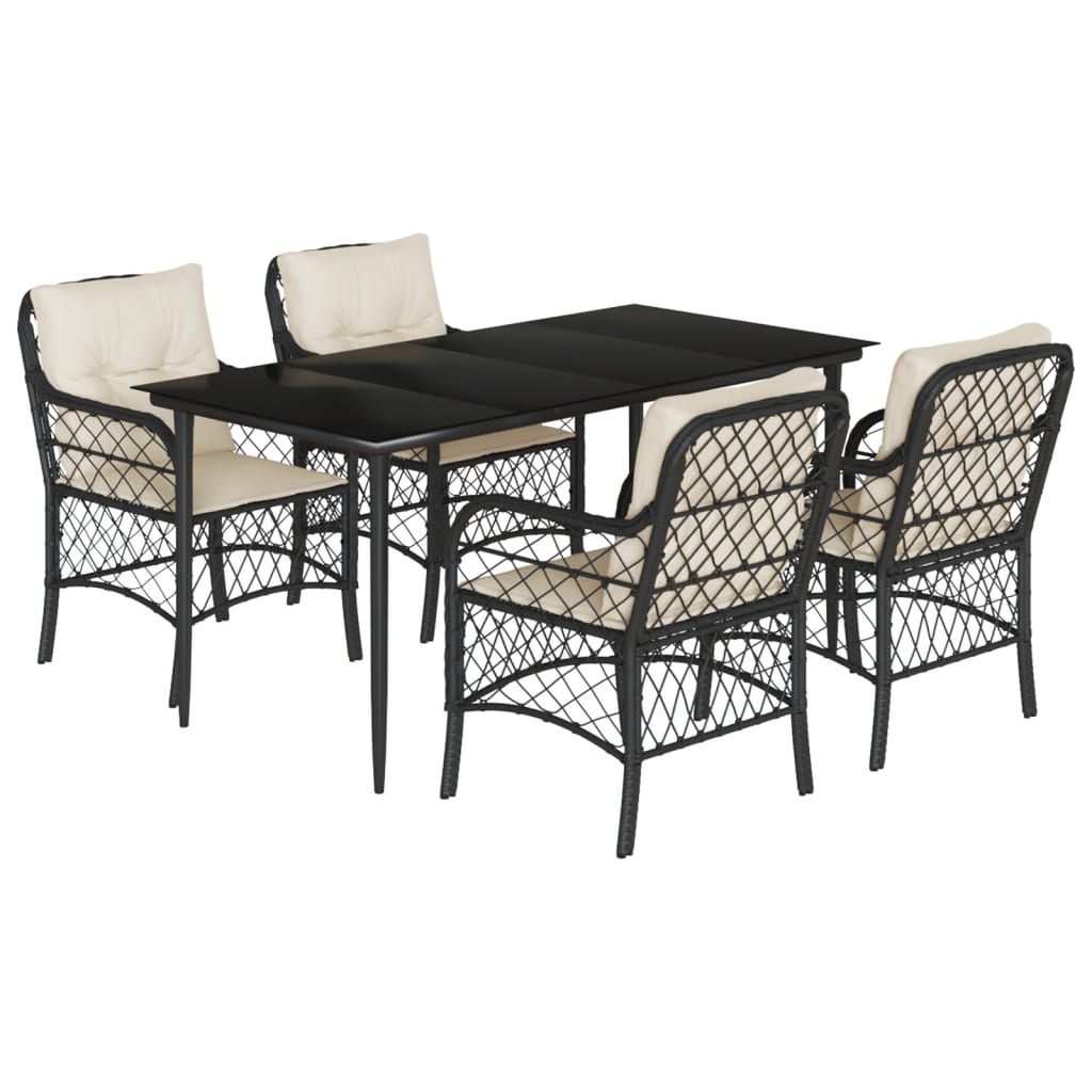 5-Delige Tuinset Met Kussens Poly Rattan Zwart