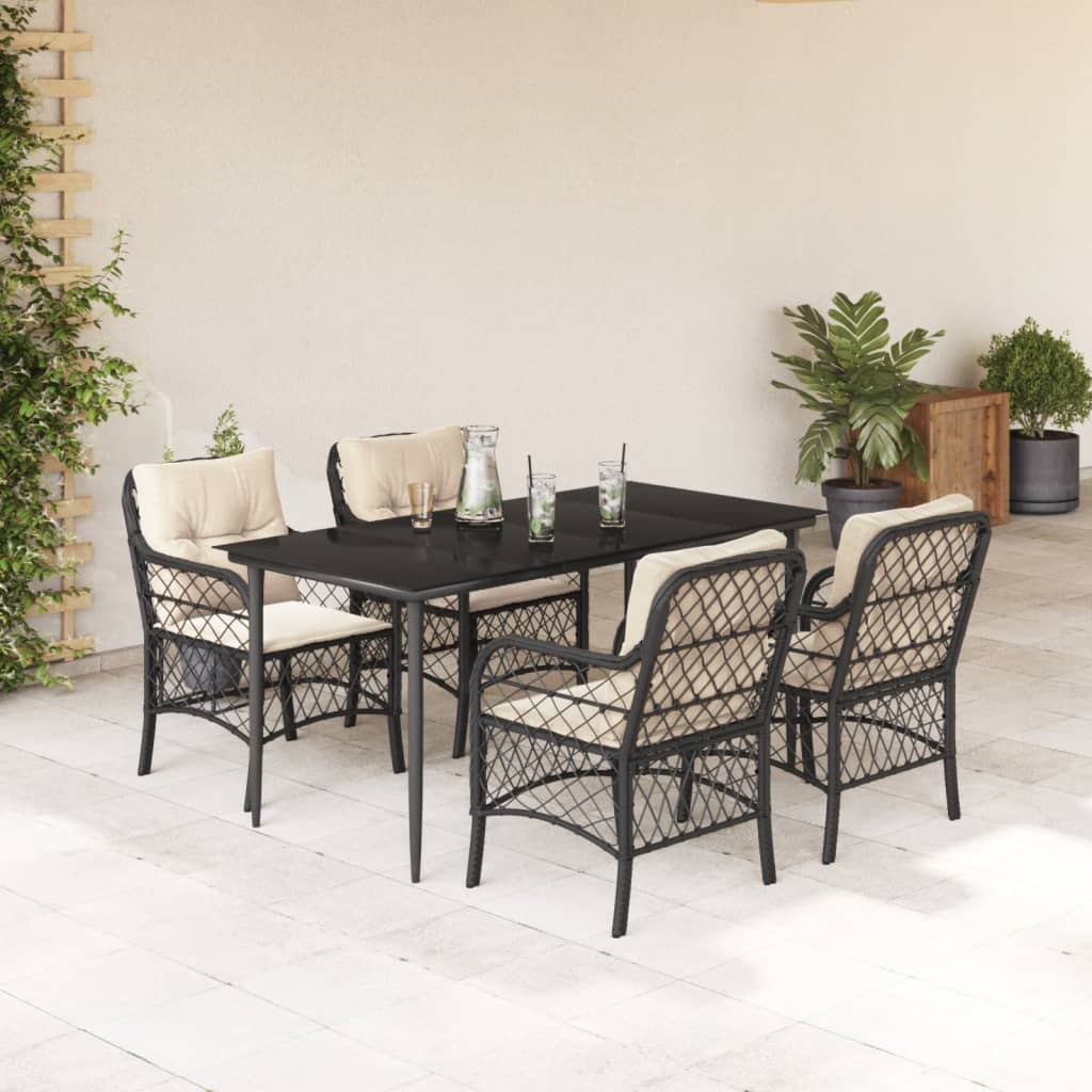5-Delige Tuinset Met Kussens Poly Rattan Zwart