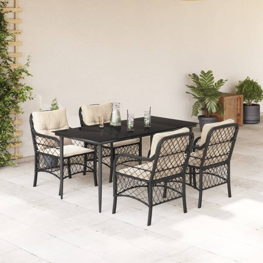 5-Delige Tuinset Met Kussens Poly Rattan Zwart