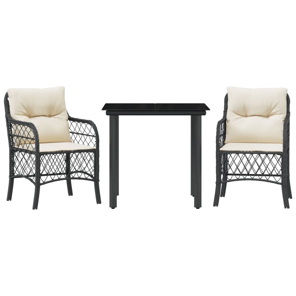 3-Delige Bistroset Met Kussens Poly Rattan Zwart