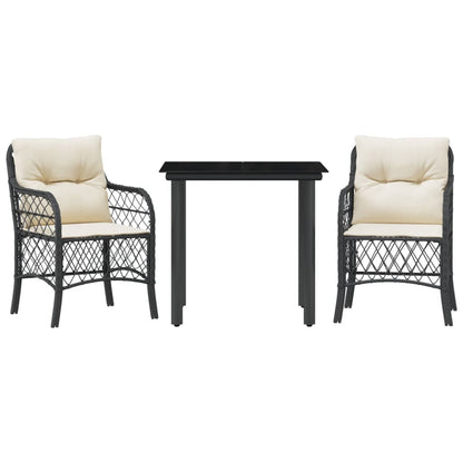 3-Delige Bistroset Met Kussens Poly Rattan Zwart