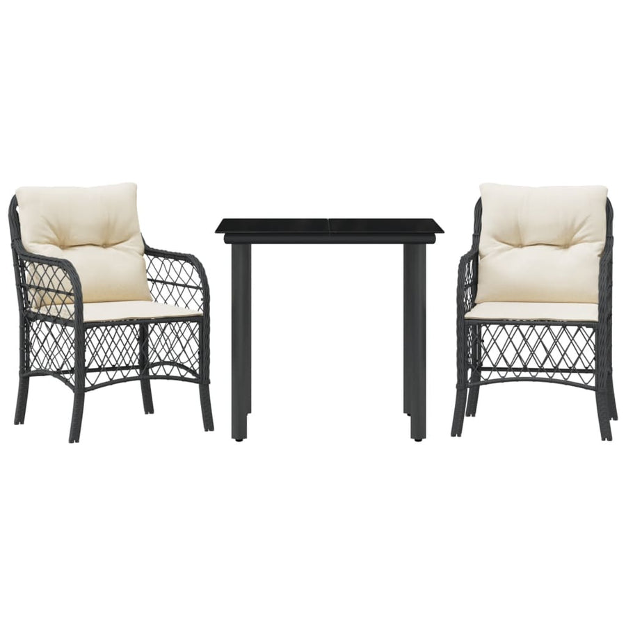 3-Delige Bistroset Met Kussens Poly Rattan Zwart